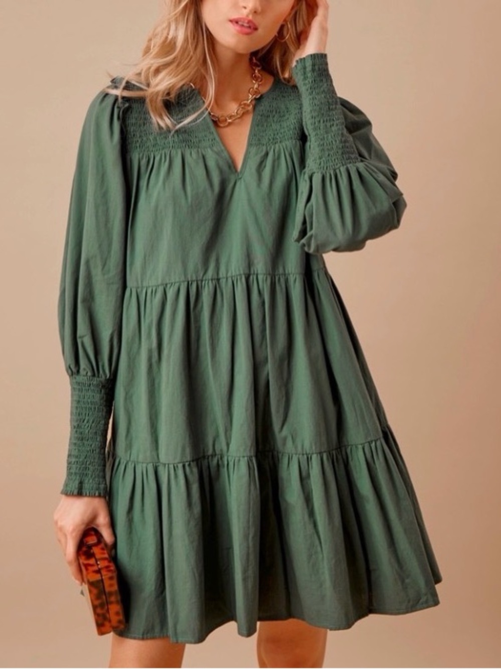 Tuckernuck Pomander Place Smocked Cici Dress Women Sz XS Tiered Green Cotton